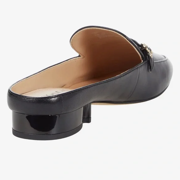 COACH BLACK ALL LEATHER IRENE MULE LOAFER EITH GOLD LOGO & HARDWARE, SIZE 7-B - Picture 4 of 16